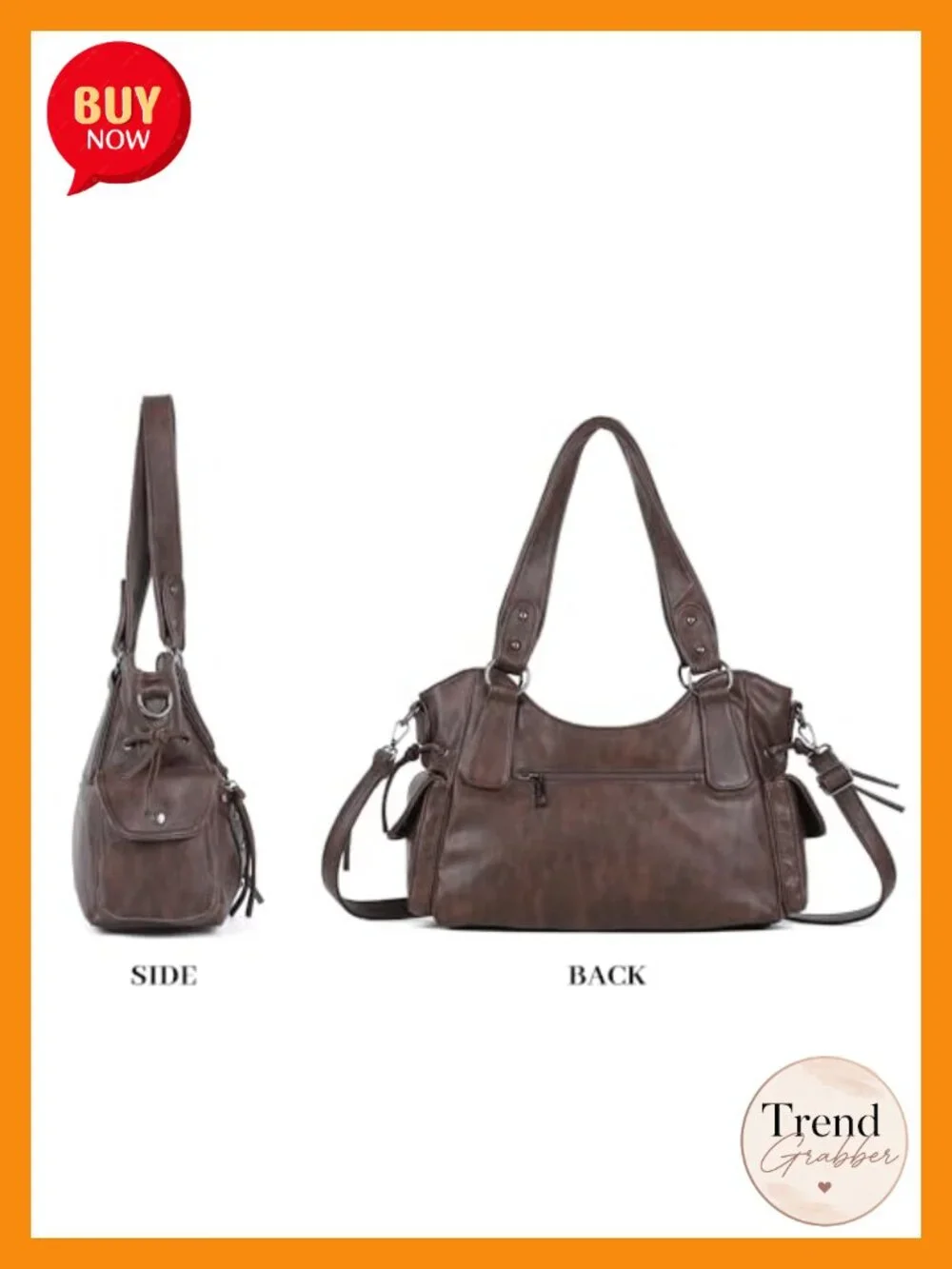 Vegan Leather Hobo Bag with Crossbody Strap Roomy Satchel
